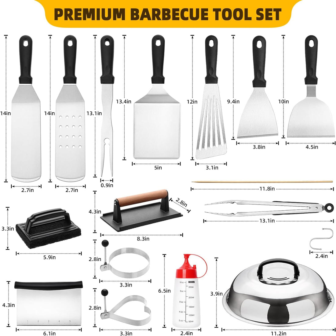 140 PCS Griddle Accessories Kit, Griddle Grill Tools Set for Blackstone and Camp Chef, Professional Grill BBQ Spatula Set with Basting Cover, Spatula, Scraper, Bottle, Tongs, Egg Ring