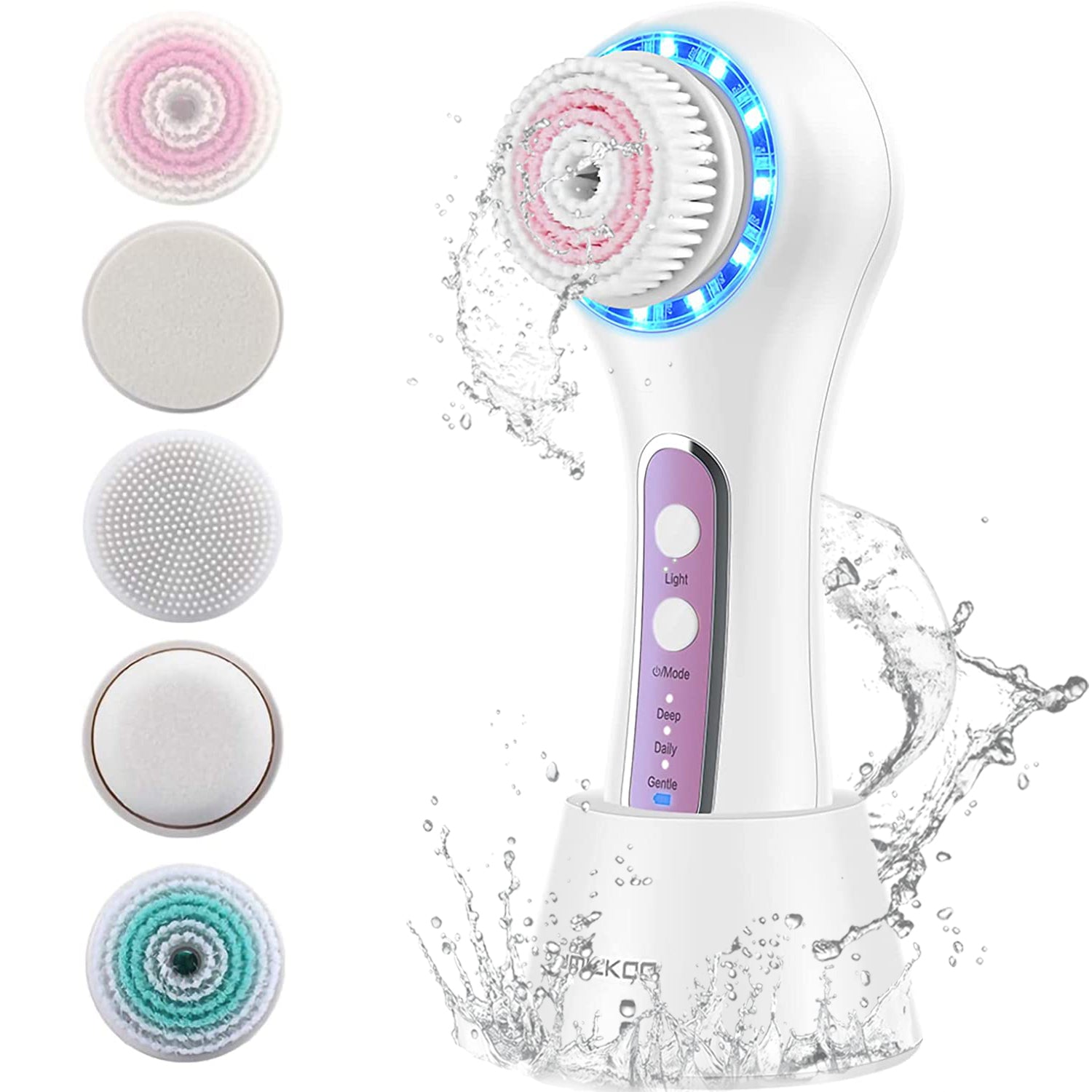 Face Scrubber Exfoliator,Facial Cleansing Brush Rechargeable IPX7 Waterproof with 5 Brush Heads,Electric Face Spin Brush for Exfoliating, Massaging and Deep Cleansing-White