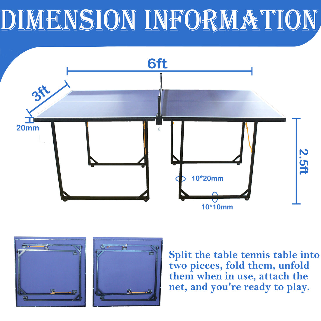 6' x 3' Mid-Size Table Tennis Table Foldable & Portable Ping Pong Table Set for Indoor & Outdoor Games with Net